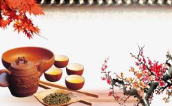 瓦青砖墙传统茶道文化背景高清图片