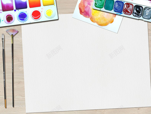 色彩颜料美工画笔美术课桌面公告背景背景