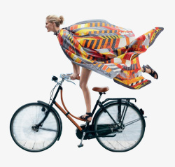 自行车单车骑车脚踏车女人丝巾围巾飘扬素材