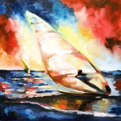 帆船小镇油画帆船油漆背景高清图片
