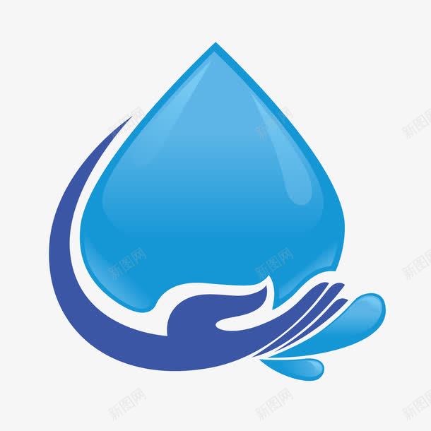 节约用水图标png_新图网 https://ixintu.com logo模板 logo设计 创意设计 手 标志图标 水是生命之源 水滴 省水 节约用水 蓝色