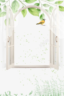 立春纱窗绿意背景与边框素材