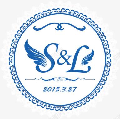 蓝色翅膀字体婚礼logo图标图标