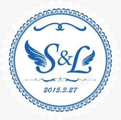 婚礼wedding蓝色翅膀字体婚礼logo图标高清图片