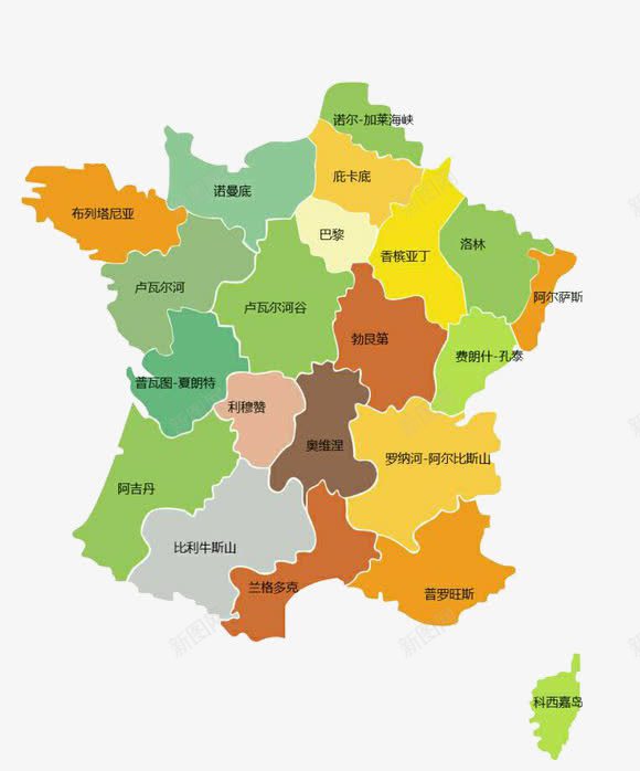 中文法国地图png免抠素材_新图网 https://ixintu.com 国家 国家地理 地图 地理 法国
