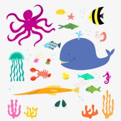 龙虾贝壳卡通海洋动植物矢量图高清图片