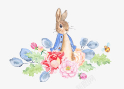 复古兔子兔子和鲜花高清图片