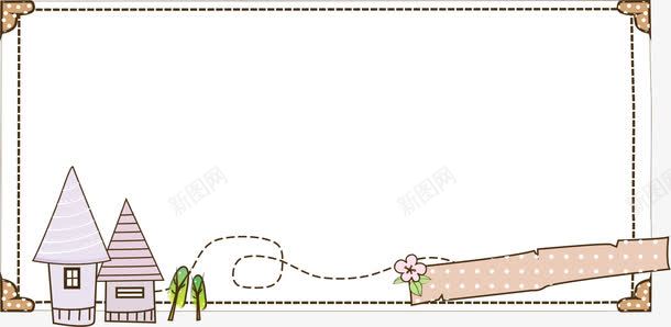 建筑边框png免抠素材_新图网 https://ixintu.com AI 卡通 房子 房屋 手绘 村庄 线条 边框