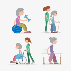 护工和坐轮椅老人插画手绘敬老院老人日常插画矢量图高清图片