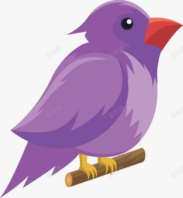 站在枝头的紫色小胖鸟png免抠素材_新图网 https://ixintu.com 卡通手绘 可爱 小鸟 枝头 简约 肉呼呼