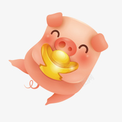 粉红色新年图片拿着元宝的小猪2019卡通高清图片