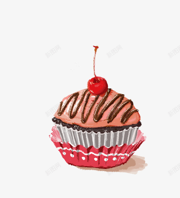 手绘甜品的巧克力酱png免抠素材_新图网 https://ixintu.com 女孩 手绘 甜品 粉色 纸杯蛋糕