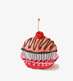 纸杯爱心蛋糕手绘甜品的巧克力酱高清图片