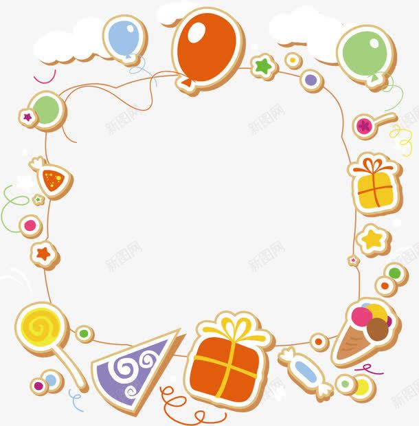 儿童花纹边框png免抠素材_新图网 https://ixintu.com 儿童 气球 漫画 礼物 花纹 边框