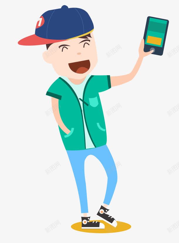 拿着手机的男孩png免抠素材_新图网 https://ixintu.com 人物 卡通 卡通人物 卡通手机 卡通男孩 卡通表情 绿色 蓝色