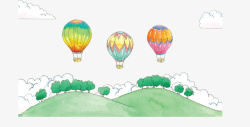 水彩手绘草地热气球矢量图素材