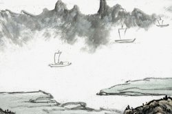 古代船黑白中国风创意水墨山水画高清图片