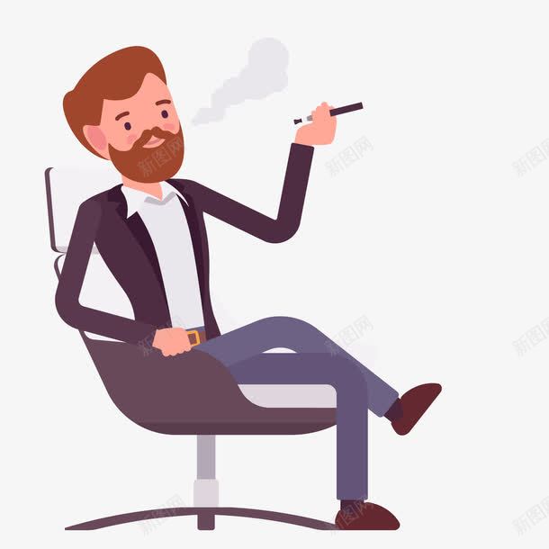 卡通坐在椅子上抽烟的人物png免抠素材_新图网 https://ixintu.com 人物设计 卡通人物 商务人士 抽烟 抽烟喝酒 男性人物