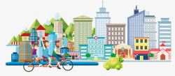 城市自行车卡通绿色出行高清图片