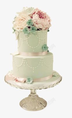 绿色奶油纸杯小蛋糕牡丹花双层蛋糕高清图片