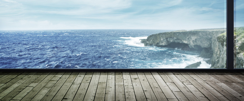 海水木板窗户办公海岸玻璃背景