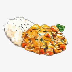 咖喱土豆饭手绘画片素材