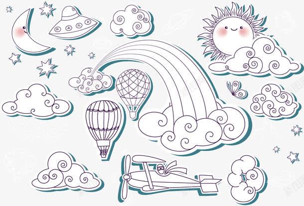 卡通手绘云朵气球png免抠素材_新图网 https://ixintu.com 云朵 卡通 天空 太阳 手绘 月亮 气球