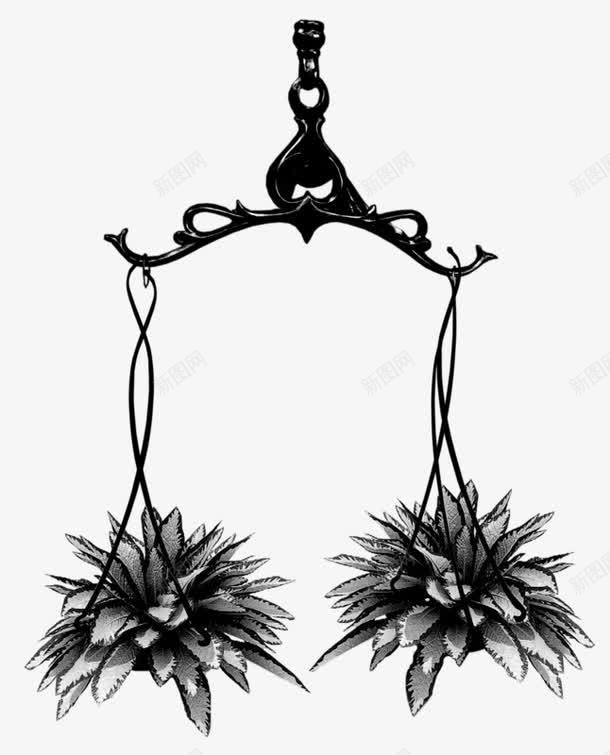 吊起来的花朵png免抠素材_新图网 https://ixintu.com 垂吊 手绘 绳子 花朵 铁架 黑色