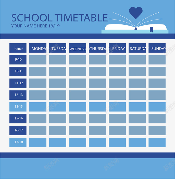 蓝色开学日课程表png免抠素材_新图网 https://ixintu.com 开学 开学日 开学课表 矢量png 课程表 课表