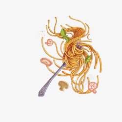 意大利食物卡通手绘叉子上的面条高清图片