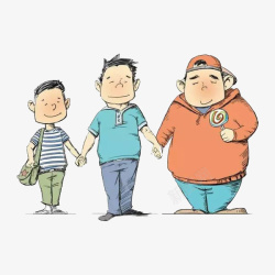 胖瘦对比的三个男士素材