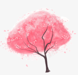 卡通手绘唯美红色樱花树素材
