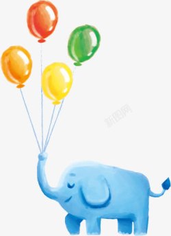 手绘卡通大象鼻子拿着气球素材