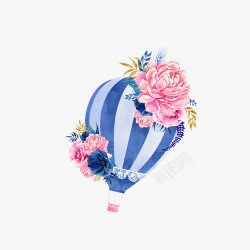 创意合成水彩蓝色的花卉气球效果素材