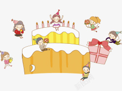 拿着礼物的孩子卡通创意生日蛋糕图高清图片