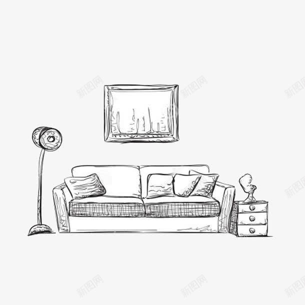 客厅家具png免抠素材_新图网 https://ixintu.com 台灯 客厅家具 家具简笔 手绘 柜子 沙发 相框 靠枕
