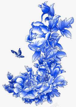 蓝色蔓藤青花瓷花纹高清图片
