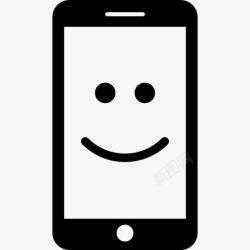 看手机的人智能手机与微笑图标高清图片