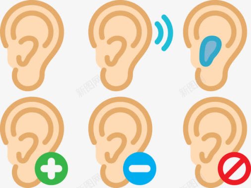 人体耳朵听力测试图标矢量图图标