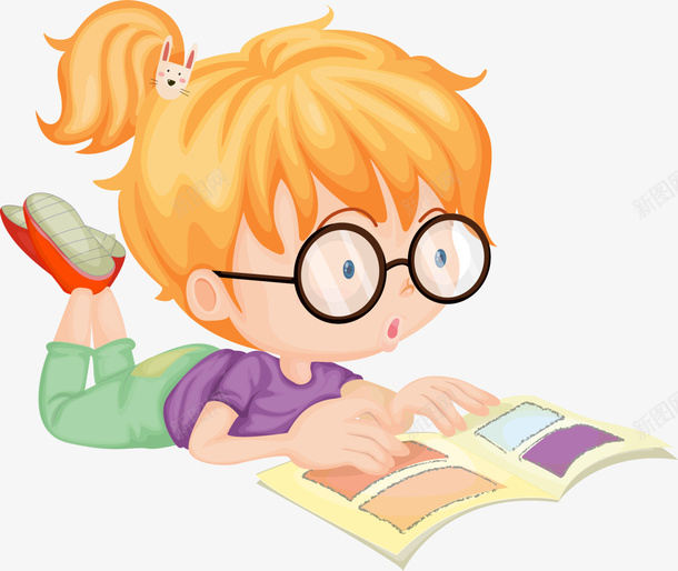 开学季趴着看书的小女孩png免抠素材_新图网 https://ixintu.com 学习 学生 开学季 开心 看书的小女孩 趴着看书