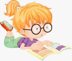开学季趴着看书的小女孩素材