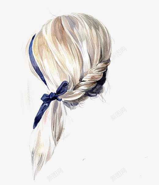 编发png免抠素材_新图网 https://ixintu.com 发型 头发 女孩 手绘 水彩 白色 美发