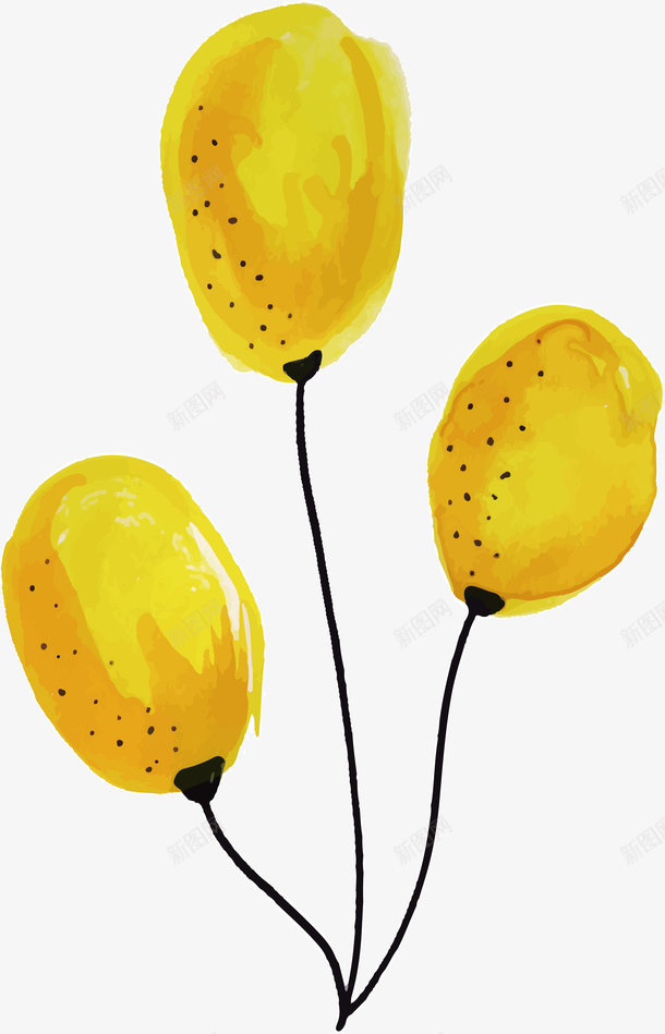 手绘黄色气球png免抠素材_新图网 https://ixintu.com 一束气球 手绘气球 气球 水彩气球 矢量png 黄色气球
