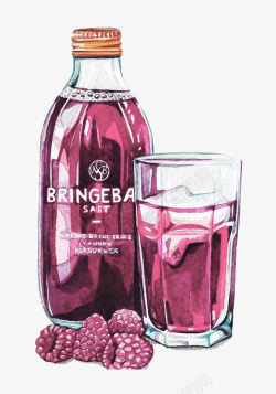 彩绘瓶子甘甜树莓汁高清图片