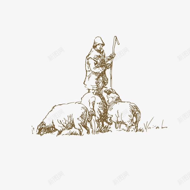 手绘牧羊人png免抠素材_新图网 https://ixintu.com 山羊 手绘 手绘牧羊人 牧羊人 线条