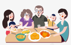 一家人吃团圆饭彩色中秋团圆饭元素高清图片