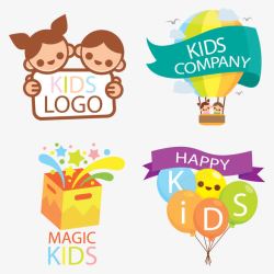 热气球logo五颜六色的孩子标识图标高清图片