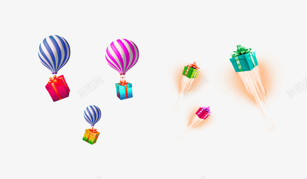 热气球礼物装饰图案png免抠素材_新图网 https://ixintu.com 免抠PNG 热气球 礼物 礼盒 装饰图案