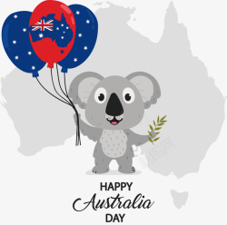 澳大利亚日拿着气球的考拉地图高清图片