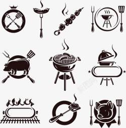 餐具图标素材黑白手绘烧烤元素矢量图图标高清图片